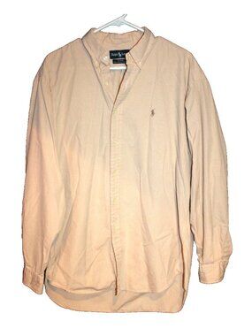 Ralph Lauren Men's Size L  Blake Polo Button Front Long Sleeve Logo Shirt Tan